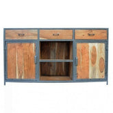 Angle Industrial Iron 2 Door 3 Drawers Sideboard Honey